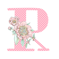 Illustration of letters decorated with a bouquet of peonies png