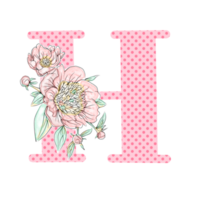 llustration of letters decorated with a bouquet of peonies png