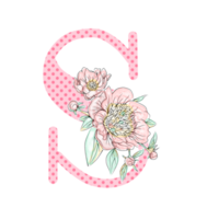 Illustration of letters decorated with a bouquet of peonies png