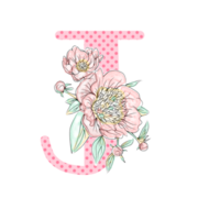 illustration de lettres décorées d'un bouquet de pivoines png