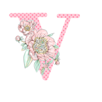 Illustration of letters decorated with a bouquet of peonies png