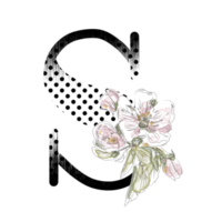 llustration of letters decorated with a bouquet of peonies png