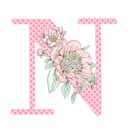 Illustration of letters decorated with a bouquet of peonies png