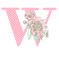 Illustration of letters decorated with a bouquet of peonies png