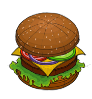 grande hamburger, hamburger disegnato a mano illustrazione vettoriale stile schizzo a mano libera png