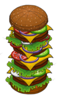 big burger, hamburger hand drawn vector illustration free hand sketch style png