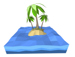 3ds palmier à faible polygone sur une île isolée dans l'océan