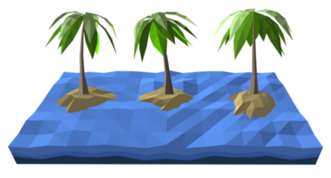 3ds låg polygon palmträd på ensam ö i havet png