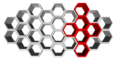 Bloc hexagonal 3ds aligné sur de nombreuses formes, bloc vierge pour ajouter votre texte ou libellé png