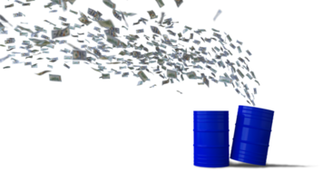 maqueta de una imagen de representación 3d de billetes de banco de 100 dólares que vuelan al tanque de aceite png