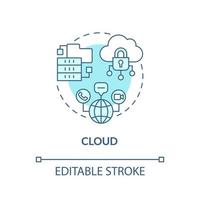 icono de concepto de nube turquesa. almacenamiento remoto de datos. servicio de Internet. habilidades digitales idea abstracta ilustración de línea delgada. dibujo de contorno aislado. trazo editable vector