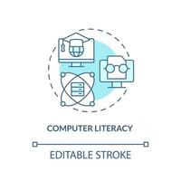 Computer literacy turquoise concept icon. Computer systems. Basic digital skills abstract idea thin line illustration. Isolated outline drawing. Editable stroke vector