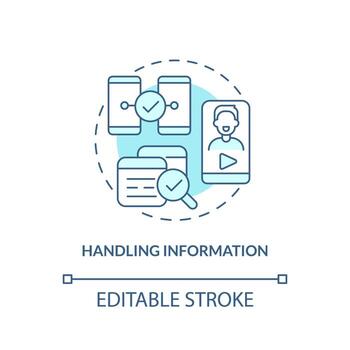 Handling information turquoise concept icon. Search and share content. Digital skills abstract idea thin line illustration. Isolated outline drawing. Editable stroke vector