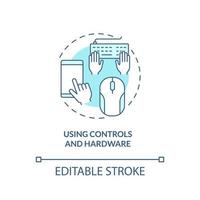 Using controls and hardware turquoise concept icon. Digital basic foundation skills abstract idea thin line illustration. Isolated outline drawing. Editable stroke