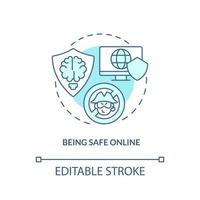 Being safe online turquoise concept icon. Personal data protection. Digital skills abstract idea thin line illustration. Isolated outline drawing. Editable stroke vector