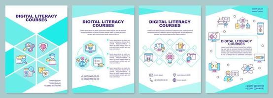 Digital literacy courses brochure template. Computer skills. Leaflet design with linear icons. 4 vector layouts for presentation, annual reports