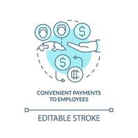 Convenient payments to employees turquoise concept icon. Crypto benefit in usage abstract idea thin line illustration. Isolated outline drawing. Editable stroke vector