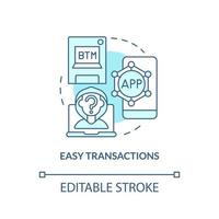 icono de concepto turquesa de transacciones fáciles. cryptocurrency pros idea abstracta ilustración de línea delgada. intercambios centralizados. dibujo de contorno aislado. trazo editable vector