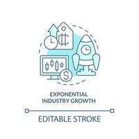 Exponential industry growth turquoise concept icon. Cryptocurrency pros abstract idea thin line illustration. Isolated outline drawing. Editable stroke vector