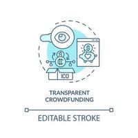 Transparent crowdfunding turquoise concept icon. Crypto-currency advantage in usage abstract idea thin line illustration. Isolated outline drawing. Editable stroke vector