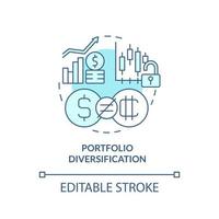 Portfolio diversification turquoise concept icon. Crypto-currency respective strength abstract idea thin line illustration. Isolated outline drawing. Editable stroke vector