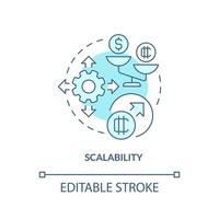 Scalability turquoise concept icon. Cryptocurrency drawback abstract idea thin line illustration. Limited capability. Isolated outline drawing. Editable stroke vector