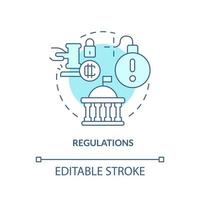 Regulations turquoise concept icon. Crypto-currency weak point abstract idea thin line illustration. State legislation. Isolated outline drawing. Editable stroke vector