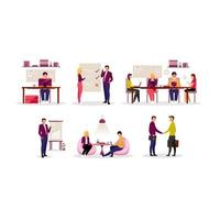 Office routine, coworking flat illustrations set vector