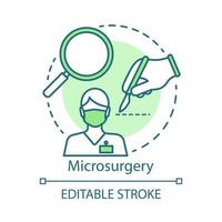 Microsurgery concept icon. Operating microscope idea thin line illustration. Loupe magnification. Microvascular surgery. Precision instrumentation. Vector isolated outline drawing. Editable stroke