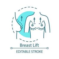 Breast lift concept icon. Breast raise surgery idea thin line illustration. Mastopexy. Cosmetic procedure. Plastic surgery. Vector isolated outline drawing. Editable stroke