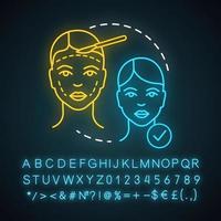 Craniofacial surgery neon light icon. Surgical subspecialty. Head, face deformities. Plastic and reconstructive surgery. Glowing sign with alphabet, numbers and symbols. Vector isolated illustration