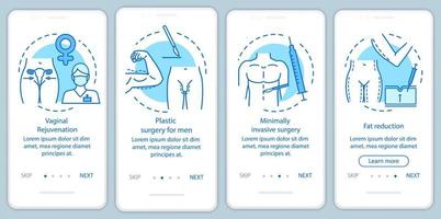 Plastic surgery center services onboarding mobile app page screen with linear concepts. Fat reduction. Four walkthrough steps graphic instructions. UX, UI, GUI vector template with illustrations