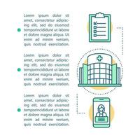 Hospital appointment article page vector template. Brochure, magazine, booklet design element with linear icons and text boxes. Print design. Concept illustrations with text space