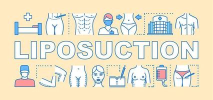 banner de conceptos de palabras de liposucción. procedimiento quirúrgico estético. corrección. presentación, sitio web. idea de tipografía de letras aisladas con iconos lineales. ilustración de contorno vectorial vector