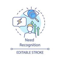 necesita el icono del concepto de reconocimiento. ilustración de línea delgada de idea de escaneo ocular. sistema de reconocimiento biométrico, desarrollo. dibujo de contorno aislado del vector de seguridad de la tecnología del sensor. trazo editable