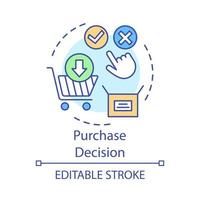 Purchase decision concept icon. Online shopping idea thin line illustration. Decision making, buying on internet vector isolated outline drawing. Digital purchase. Editable stroke