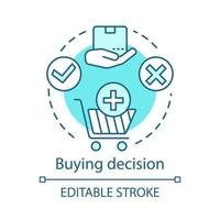 Buying decision turquoise concept icon. Customers experience with online shop, purchasing process idea thin line illustration. Digital purchase. Making decision vector isolated outline drawing