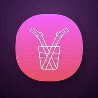 Glass drinking straw app icon. Reusable cocktail, soda, lemonade beverage accessory. Cold soft drink kitchen utensil. UIUX user interface. Web or mobile application. Vector isolated illustration