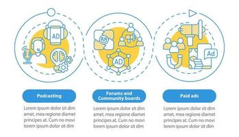 Digital marketing examples blue circle infographic template. Data visualization with 3 steps. Process timeline info chart. Workflow layout with line icons vector