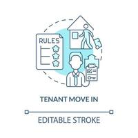 Tenant move in turquoise concept icon. Rental estate management operation abstract idea thin line illustration. Isolated outline drawing. Editable stroke vector
