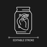 Human heart exhibit at museum white linear icon for dark theme. Human organ preserved in formalin. Thin line illustration. Isolated symbol for night mode. Editable stroke vector