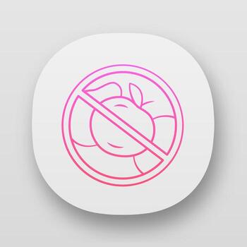 No fruit prohibition app icon. High fiber, vitamin containing product. UI UX user interface. Fructose and glucose free dietary food. Web or mobile application. Keto diet vector isolated illustration