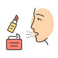 icono de color de alergias cosméticas. reacción alérgica a los productos de belleza. alérgenos en crema para la piel y lápiz labial. sensibilidad a los sabores y conservantes en el maquillaje. ilustración vectorial aislada vector