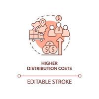 Higher distribution costs red concept icon. Export business struggles abstract idea thin line illustration. Isolated outline drawing. Editable stroke vector