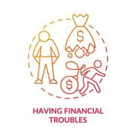 Having financial troubles red gradient concept icon. Betting addiction. Compulsive gambling symptom abstract idea thin line illustration. Isolated outline drawing vector