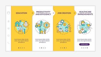 Rural electrification economic benefits yellow onboarding template. Responsive mobile website with linear concept icons. Web page walkthrough 4 step screens