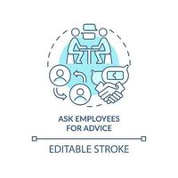 Ask employees for advice turquoise concept icon. Collaborative work environment abstract idea thin line illustration. Isolated outline drawing. Editable stroke vector