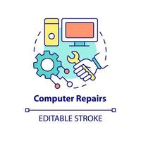 Computer repairs concept icon. Fix and problem resolve. Type of services abstract idea thin line illustration. Isolated outline drawing. Editable stroke vector