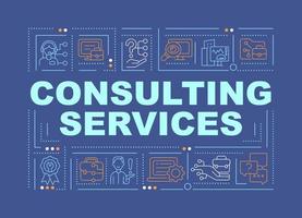 Technical consulting services word concepts dark blue banner. Infographics with linear icons on background. Isolated typography. Vector color illustration with text