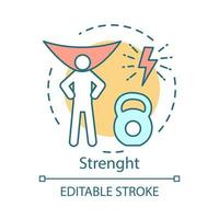 Strength concept icon. Superman lifting weight idea thin line illustration. Vector isolated outline drawing. Strong person, superpower, sport, willpower, bodybuilding. Editable stroke